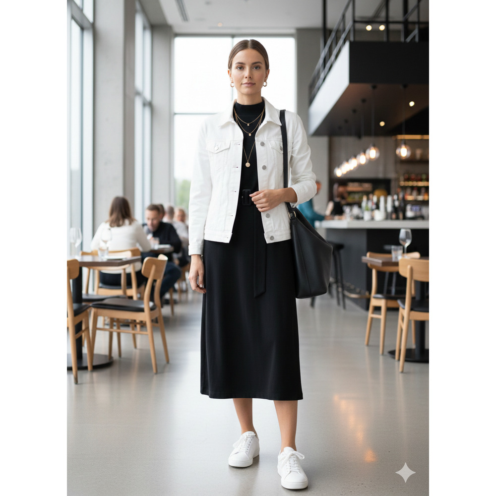 Prologue Women's Medium Black Mock Neck Sleeveless Belted Midi Dress